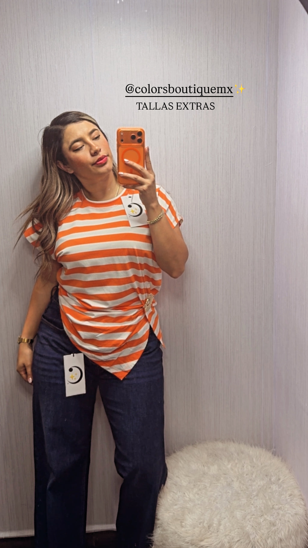 Blouse PLUS Orange W/White Stripes🍊