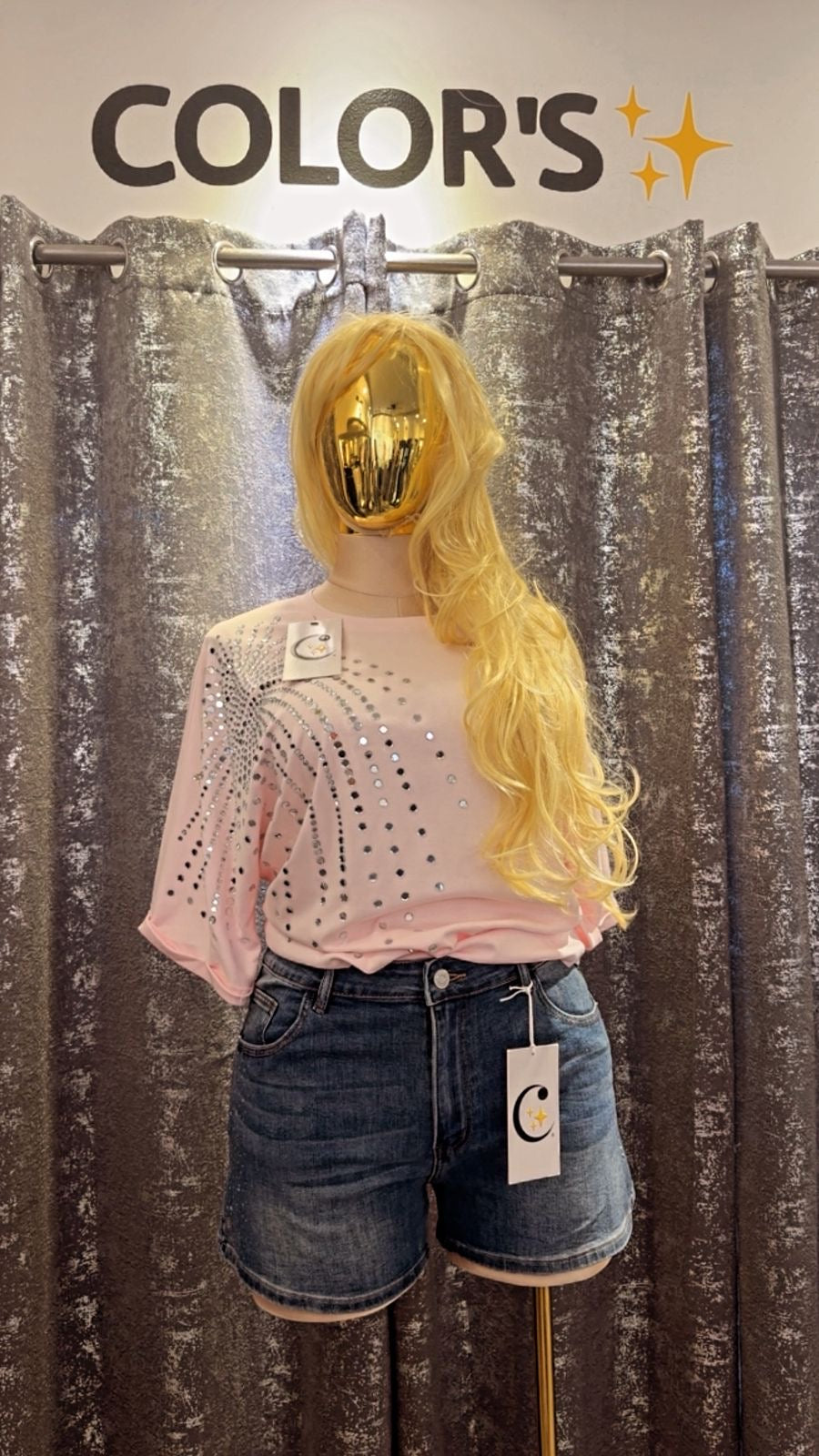 PLUS SIZE DENIM SHORTS WITH SHIMMER