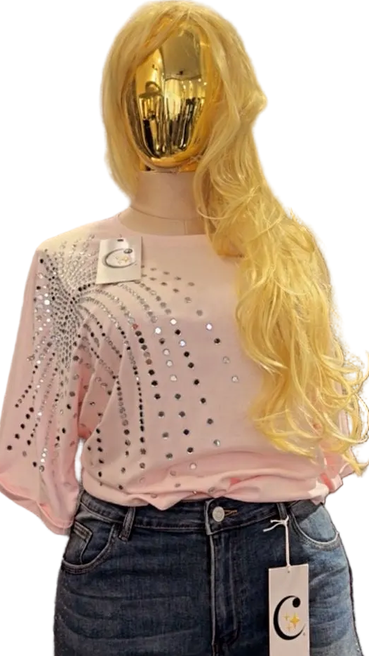 BLUSA CURVY ROSA CON CRISTALES