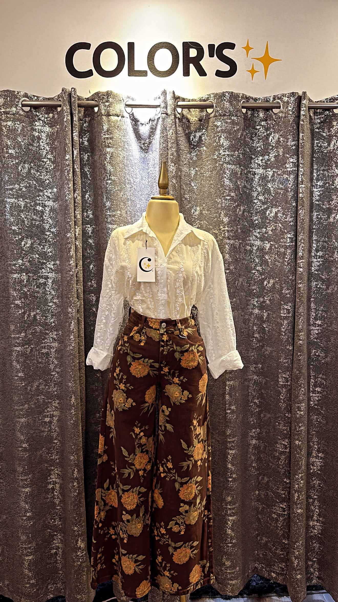 PANTALONES S,M,L FLORALES CAFÉ