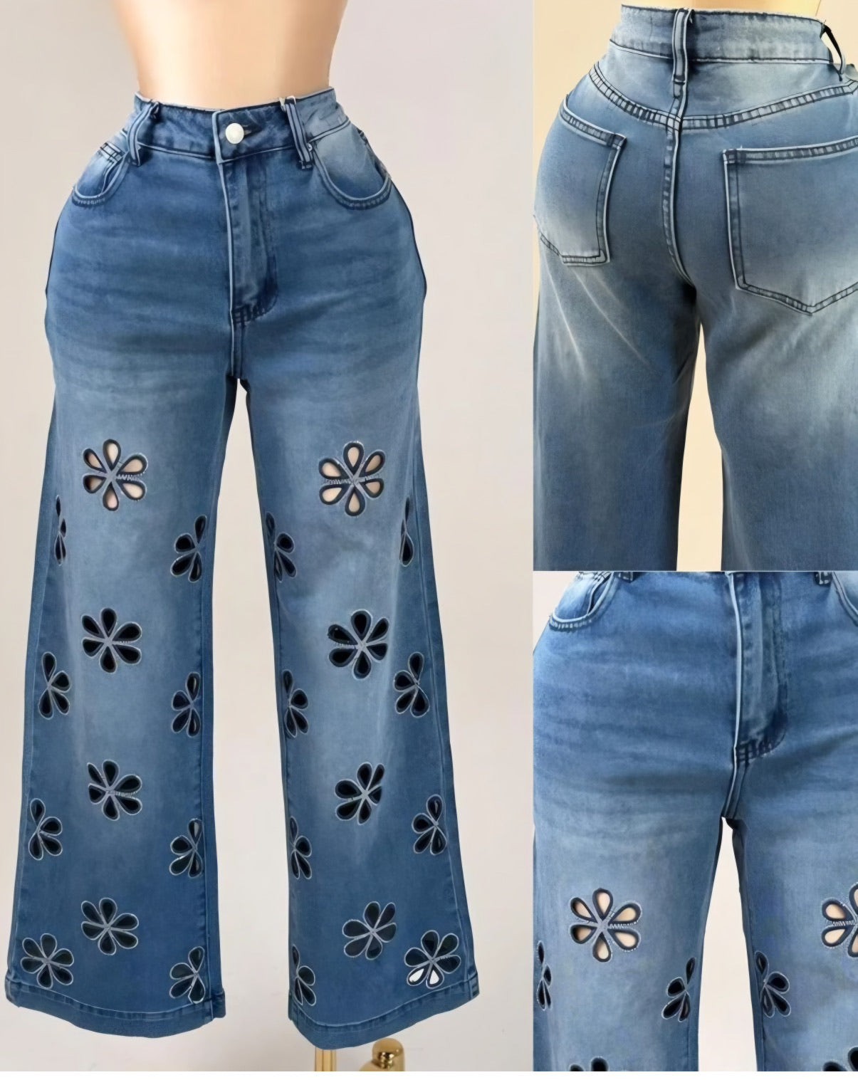 PANTALÓN REGULAR CON FLORES PERFORADAS