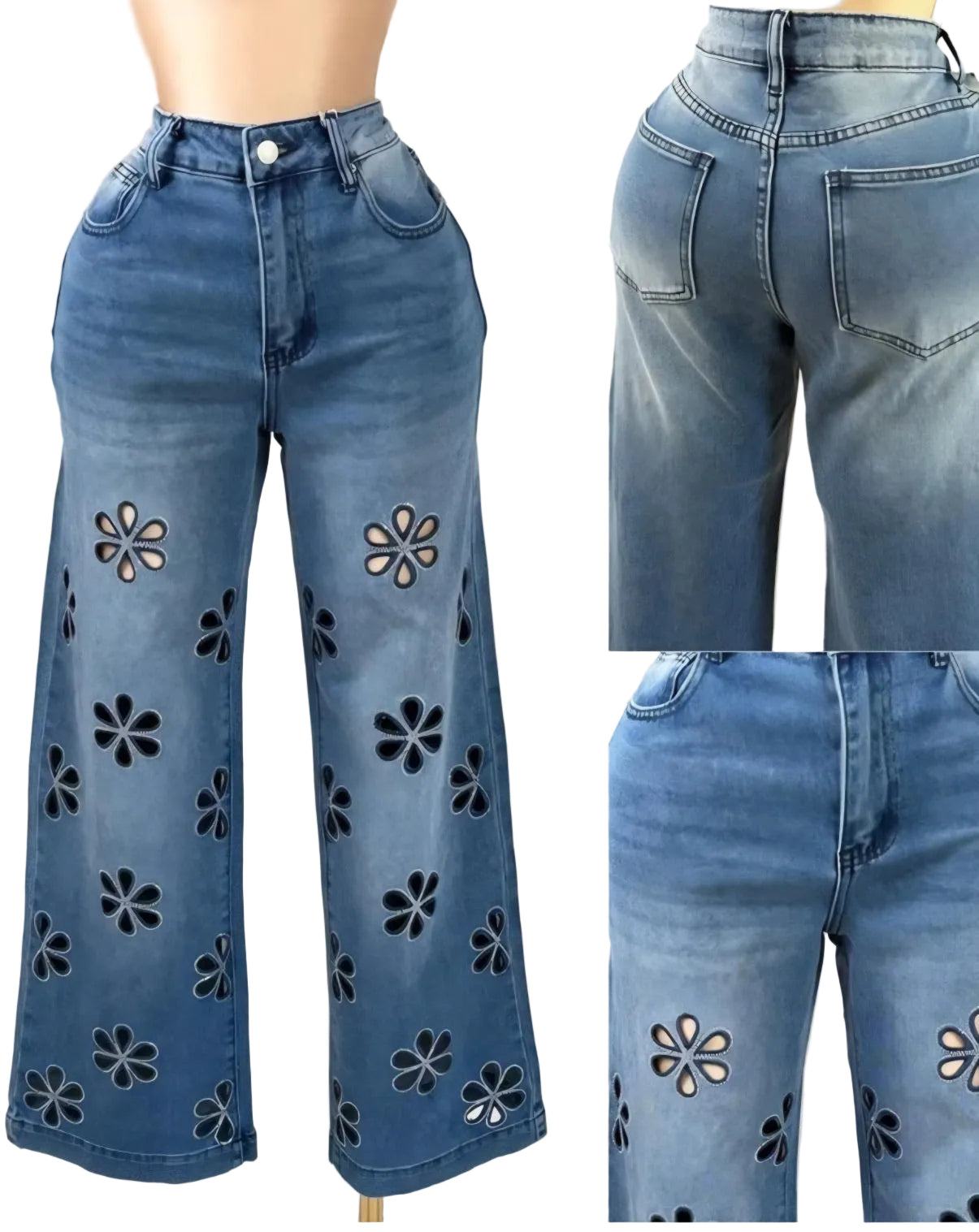 REGULAR TROUSERS WITH PERFORATED FLOWERS