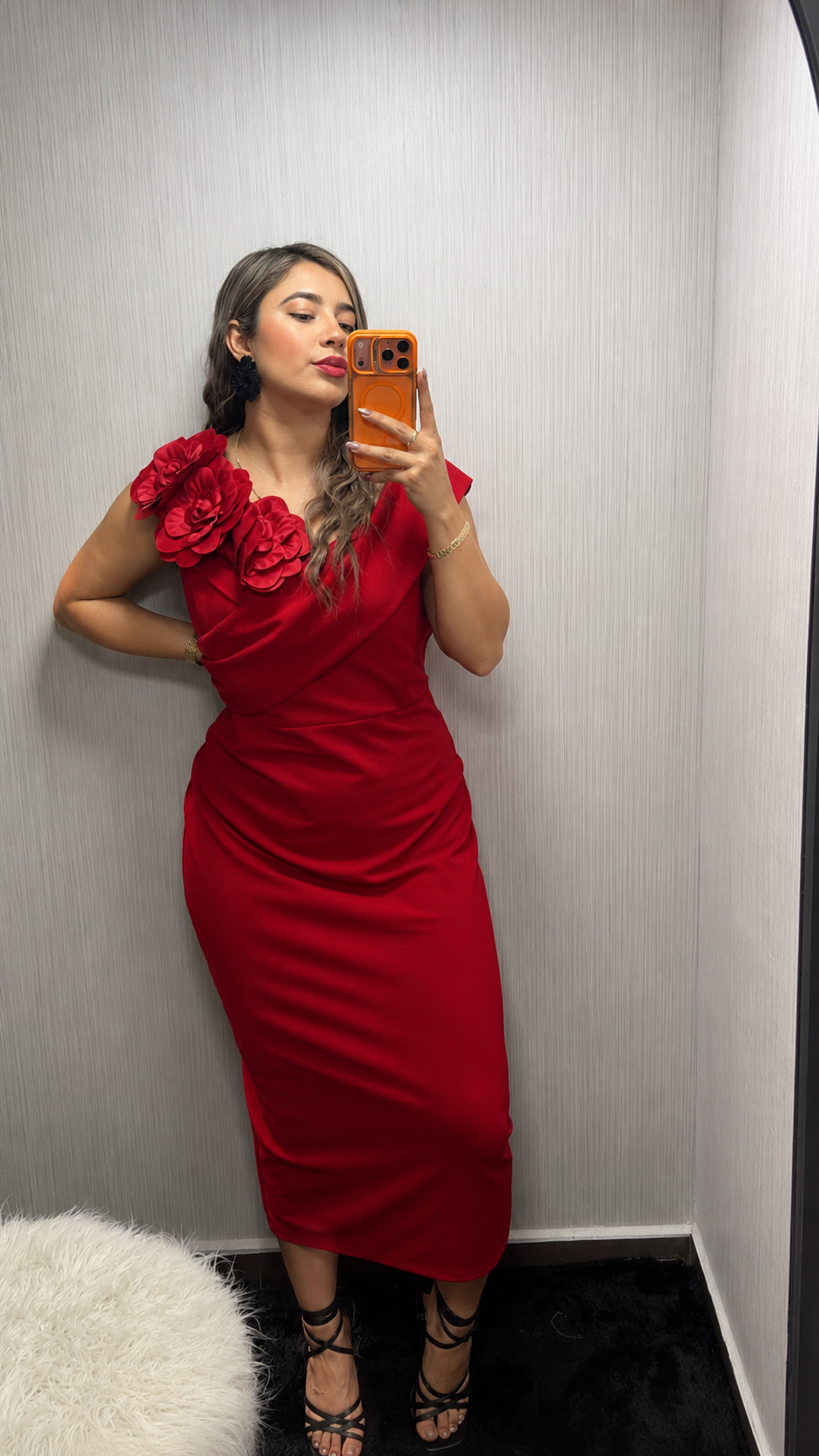 VESTIDO ROJO CON FLORES TALLAS EXTRAS