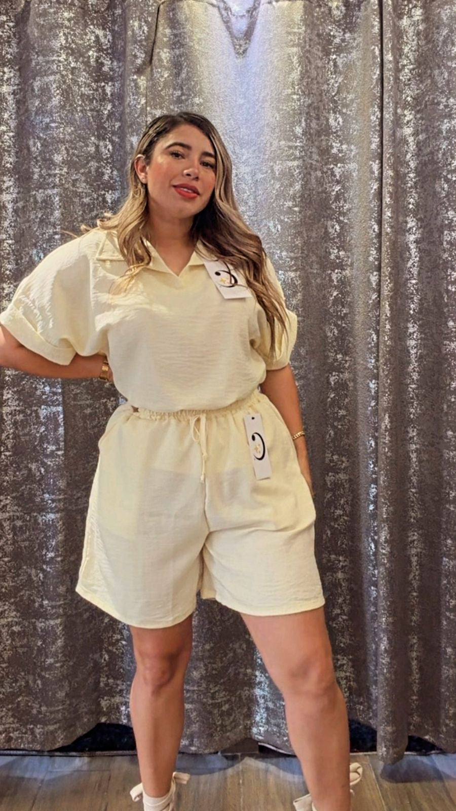 PLUS SIZE SHORT AND COLLARED SHIRT SET