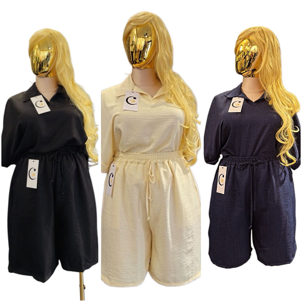 PLUS SIZE SHORT AND COLLARED SHIRT SET