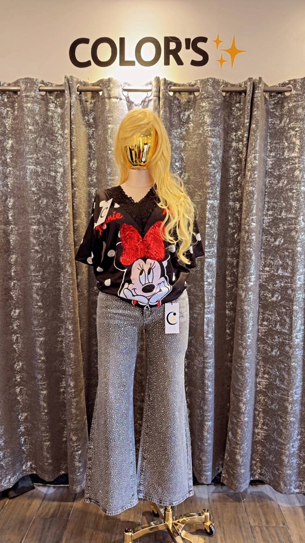 PANTALONES GRISES CON BRILLOS Y CINTURÓN TALLA GRANDE
