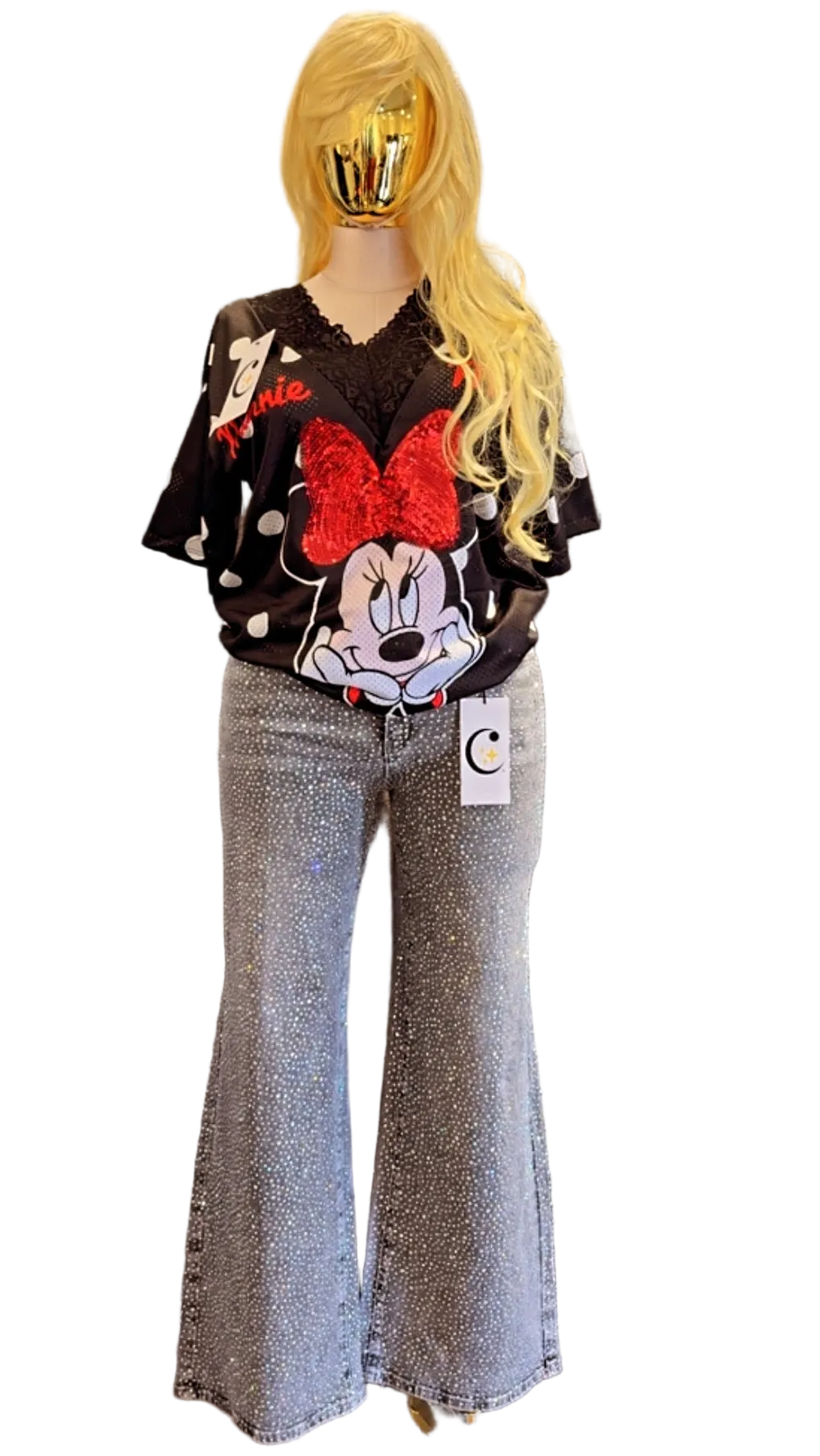 PANTALONES GRISES CON BRILLOS Y CINTURÓN TALLA GRANDE