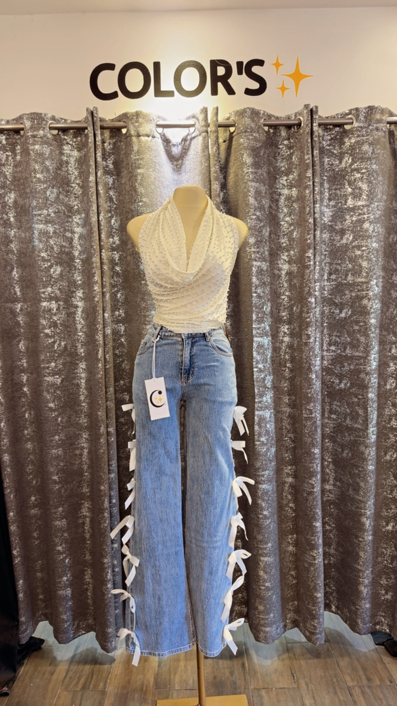PANTALONES DE CORTE RECTO CON LAZOS BLANCOS