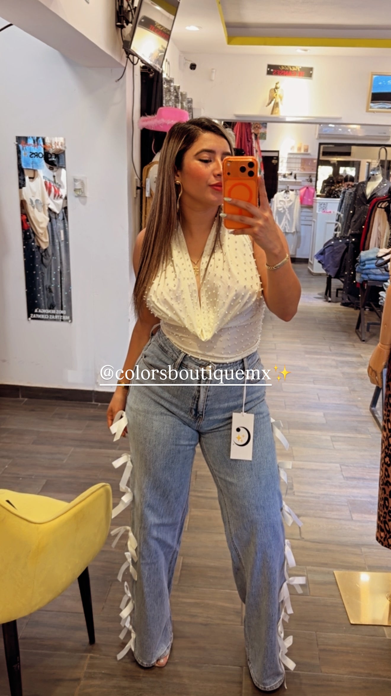 PANTALONES DE CORTE RECTO CON LAZOS BLANCOS