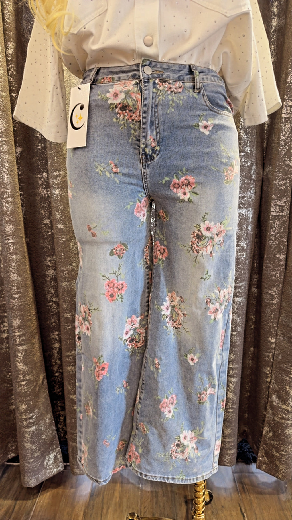 PANTALÓN TALLAS EXTRAS FLORAL MEZCLILLA
