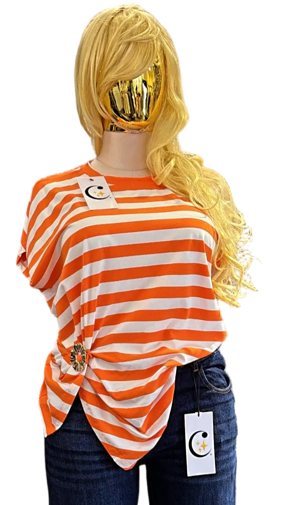 Blouse PLUS Orange W/White Stripes🍊