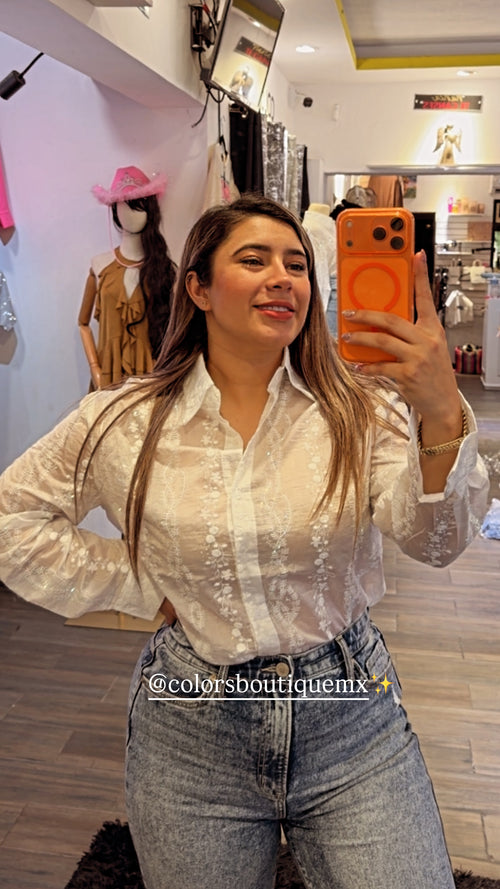 Camisa Blanca Con Cristales✨
