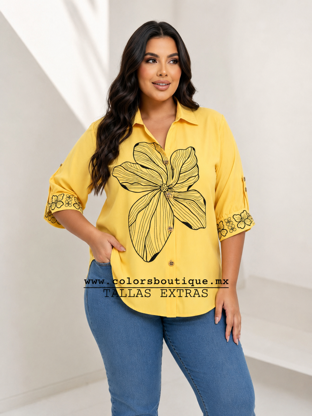 SHIRT PLUS WITH YELLOW AND WHITE FLOWER