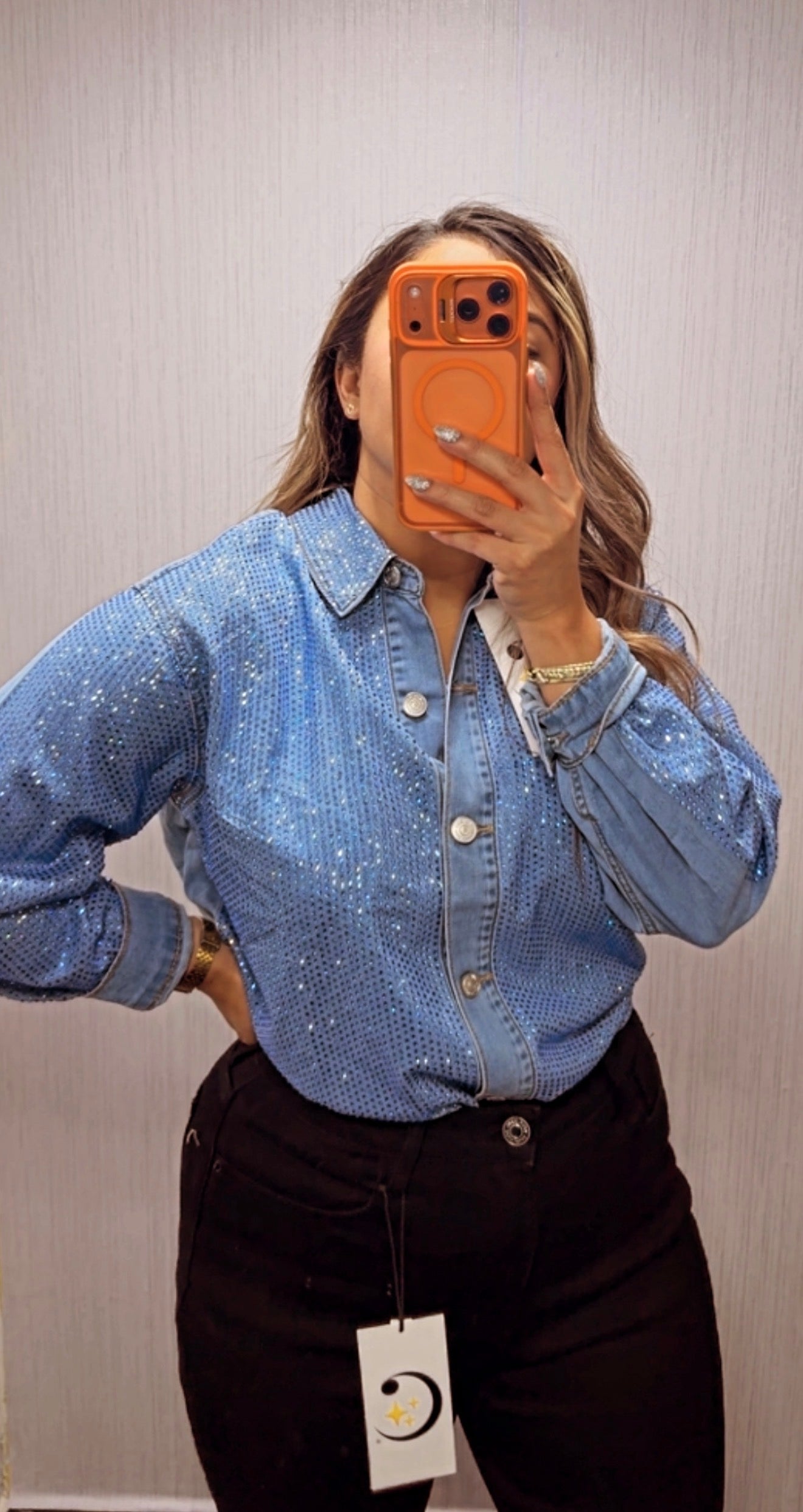 LIGHT DENIM REGULAR SHIRT WITH SPARKLES