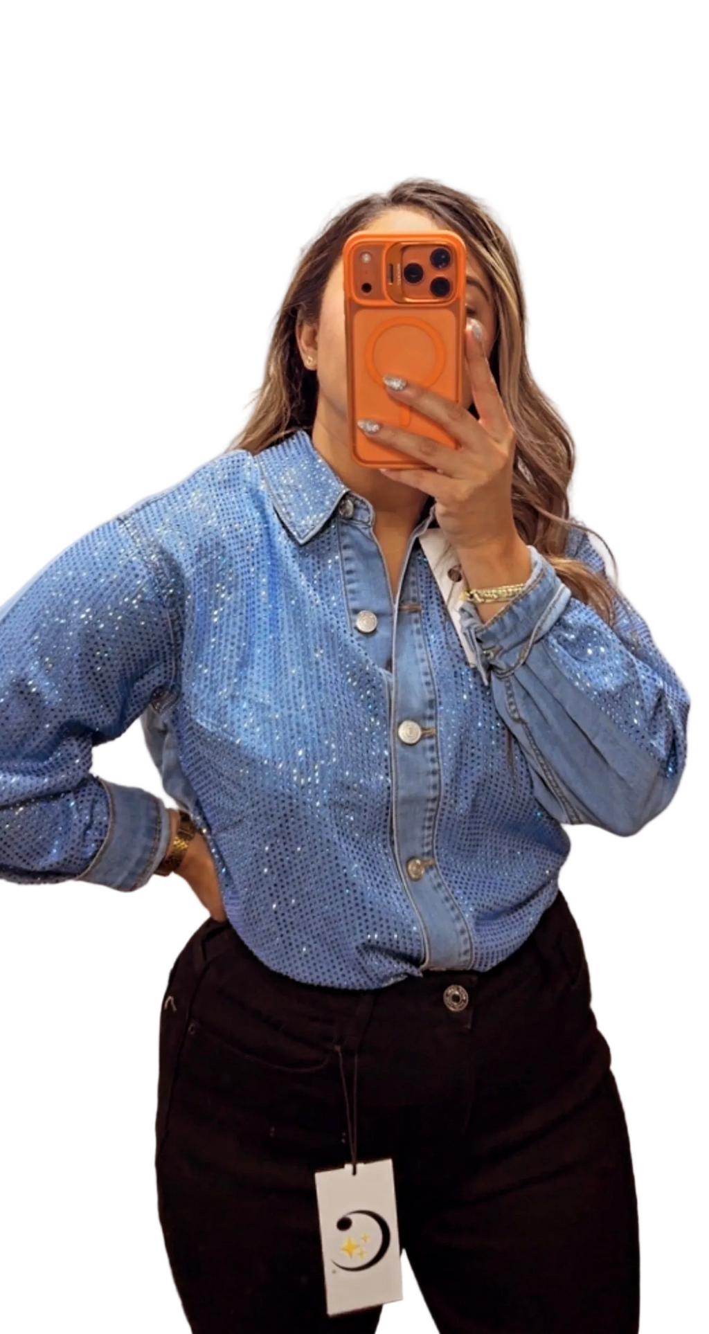 LIGHT DENIM REGULAR SHIRT WITH SPARKLES