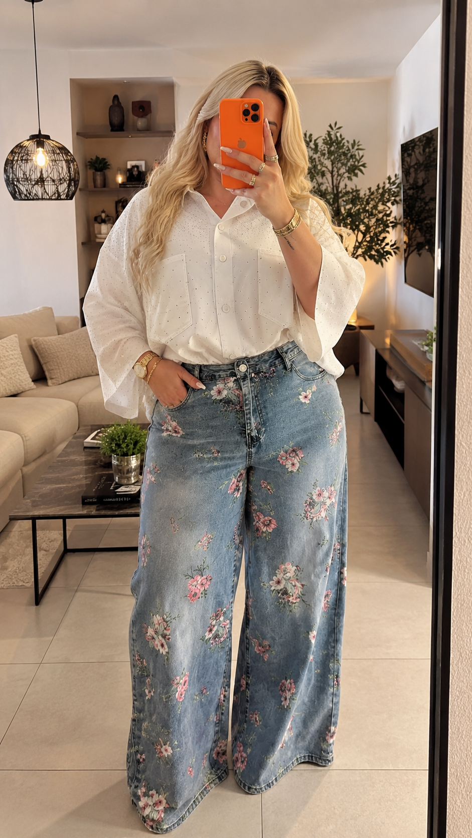 PANTALÓN TALLAS EXTRAS FLORAL MEZCLILLA