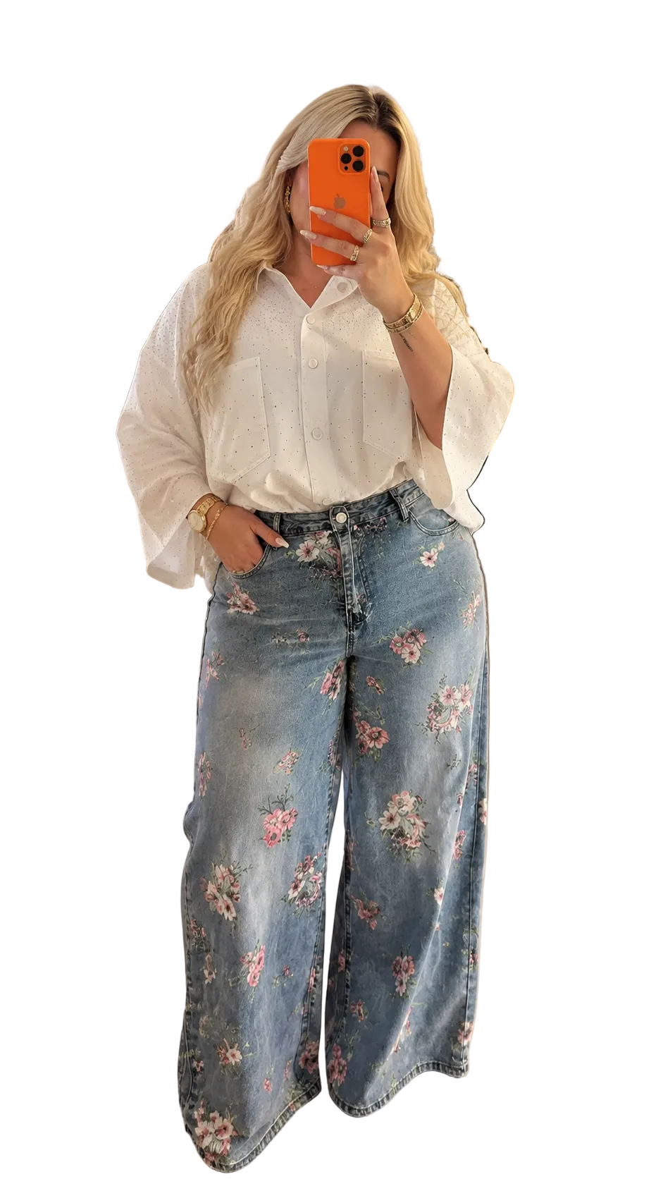 PANTALÓN TALLAS EXTRAS FLORAL MEZCLILLA