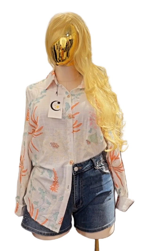 BLUSA TIPO CAMISA TALLAS GRANDES DISEÑO PALMERAS