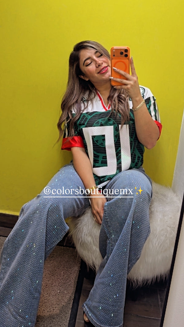 PANTALÓN CURVY CON CRISTALES