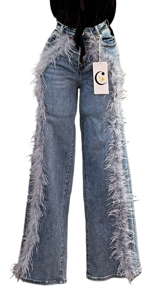 PANTALÓN RECTO CON PLUMAS