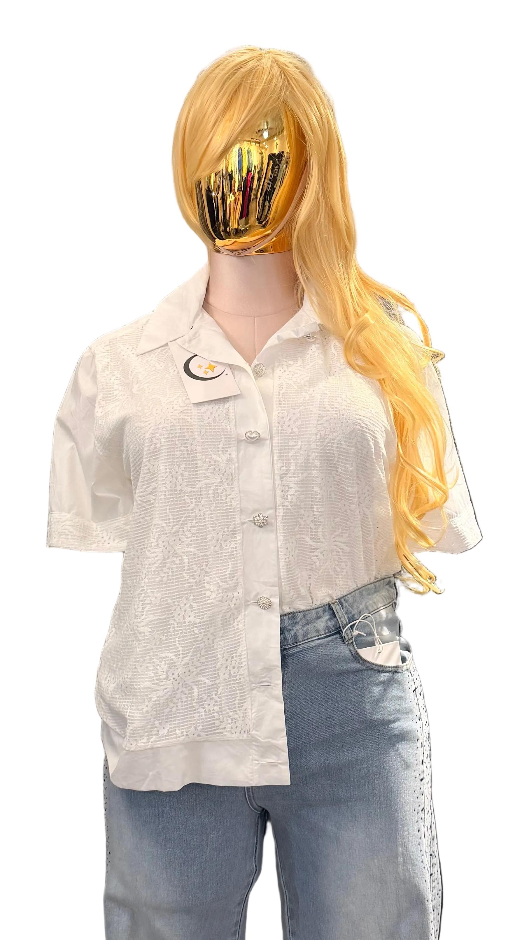 WHITE EMBROIDERED PLUS SIZE SHIRT