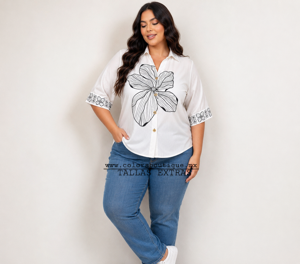 SHIRT PLUS WITH YELLOW AND WHITE FLOWER