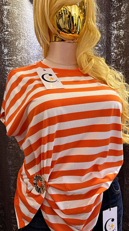 Blusa PLUS Naranja C/Blanco Rayas🍊