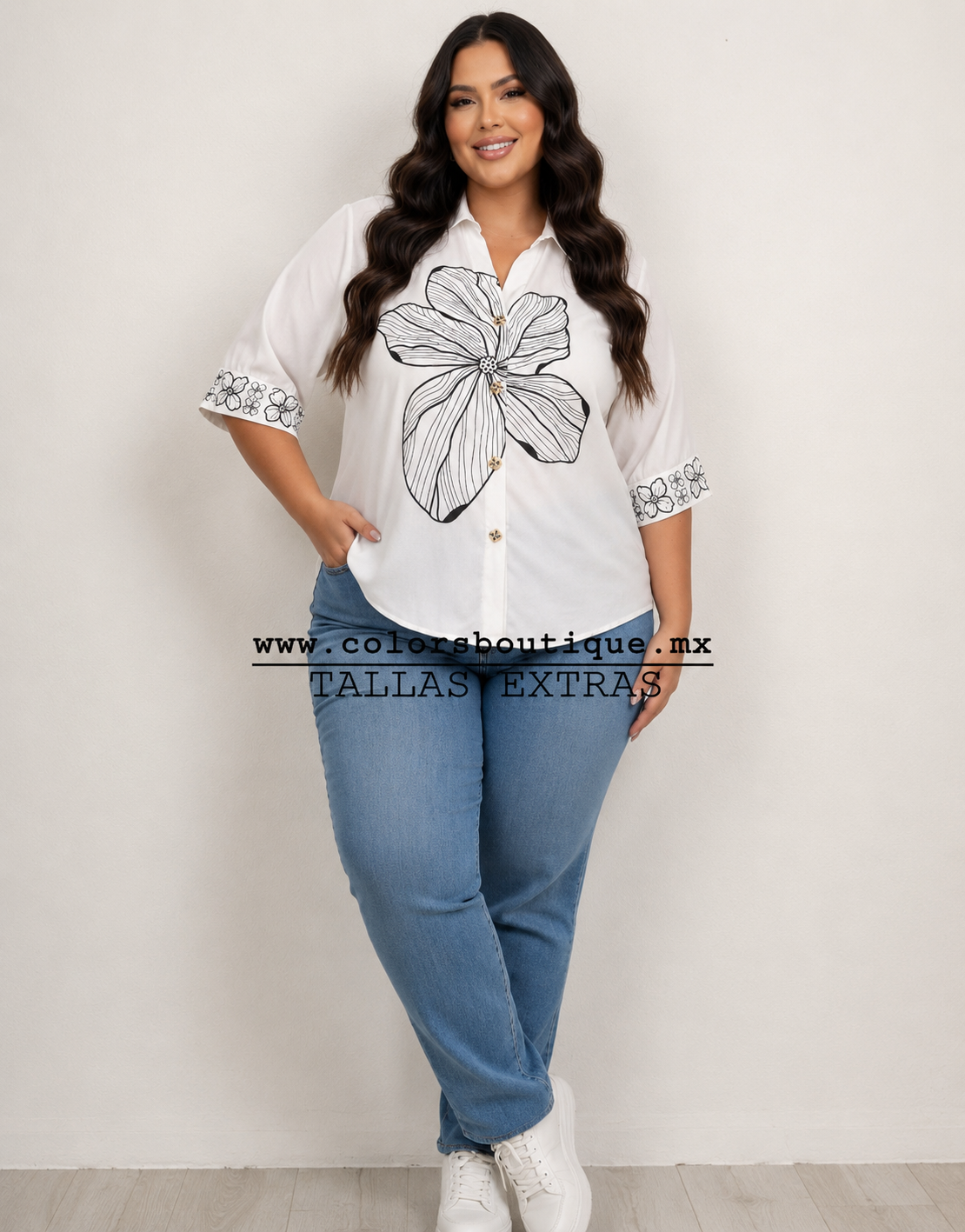 SHIRT PLUS WITH YELLOW AND WHITE FLOWER