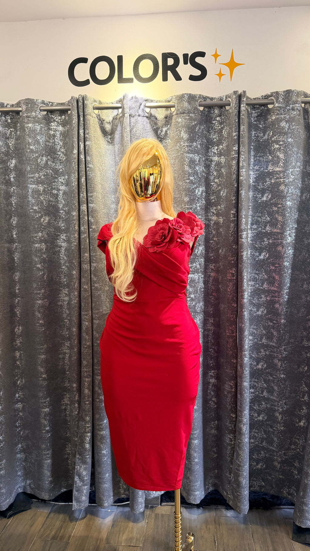 VESTIDO ROJO CON FLORES TALLAS EXTRAS