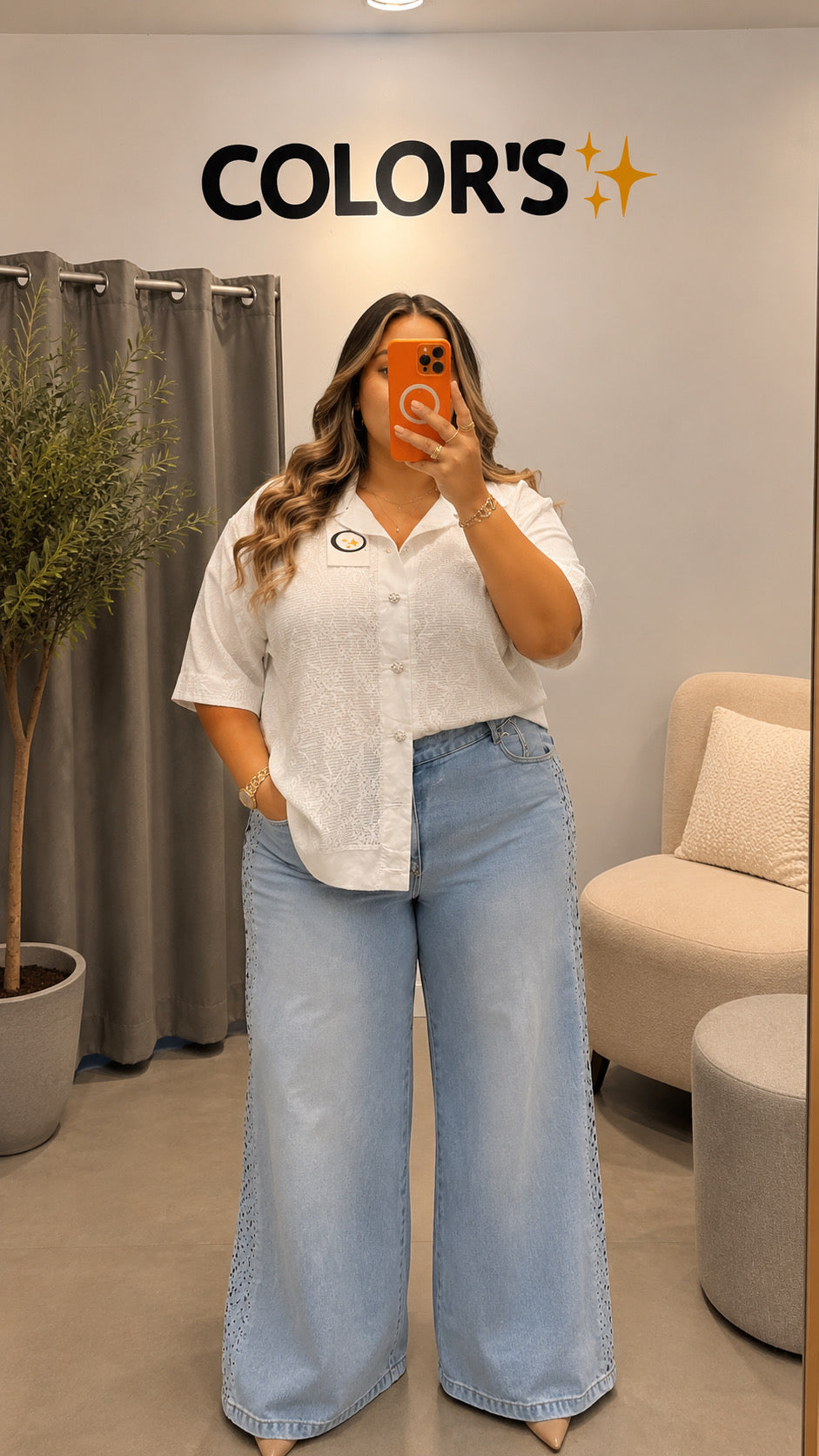 WHITE EMBROIDERED PLUS SIZE SHIRT