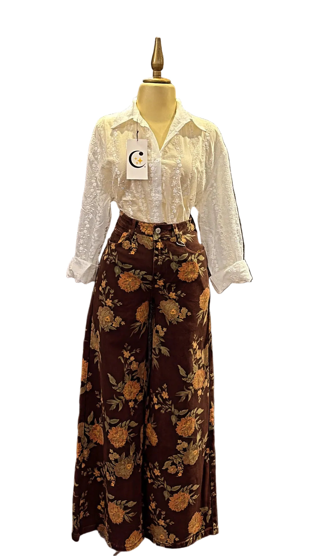 PANTALONES S,M,L FLORALES CAFÉ