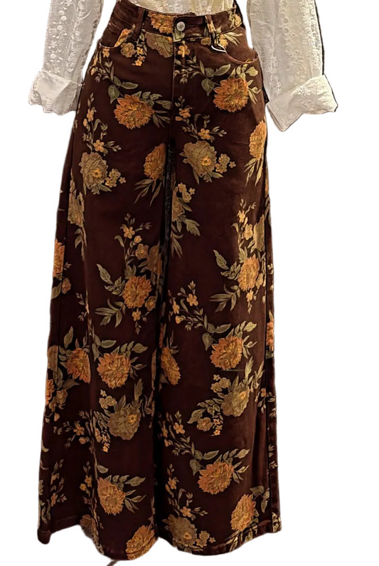PANTALÓN S,M,L FLORAL CAFÉ