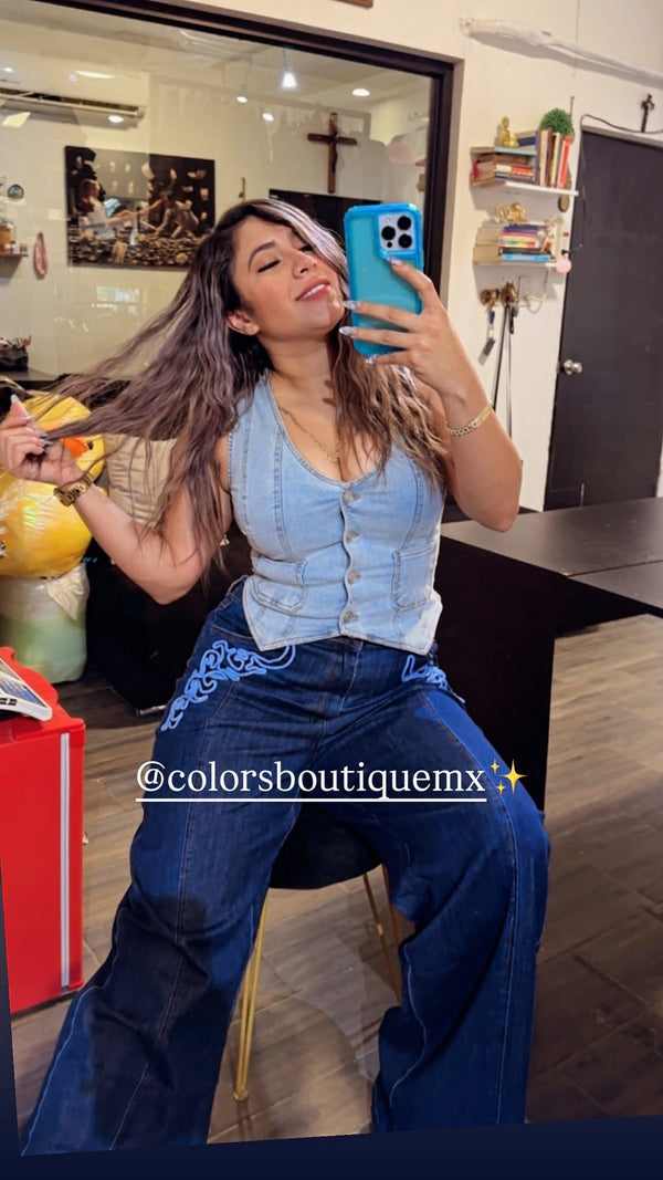 PANTALÓN CURVY CON BORDADOS