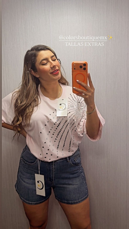 BLUSA CURVY ROSA CON CRISTALES
