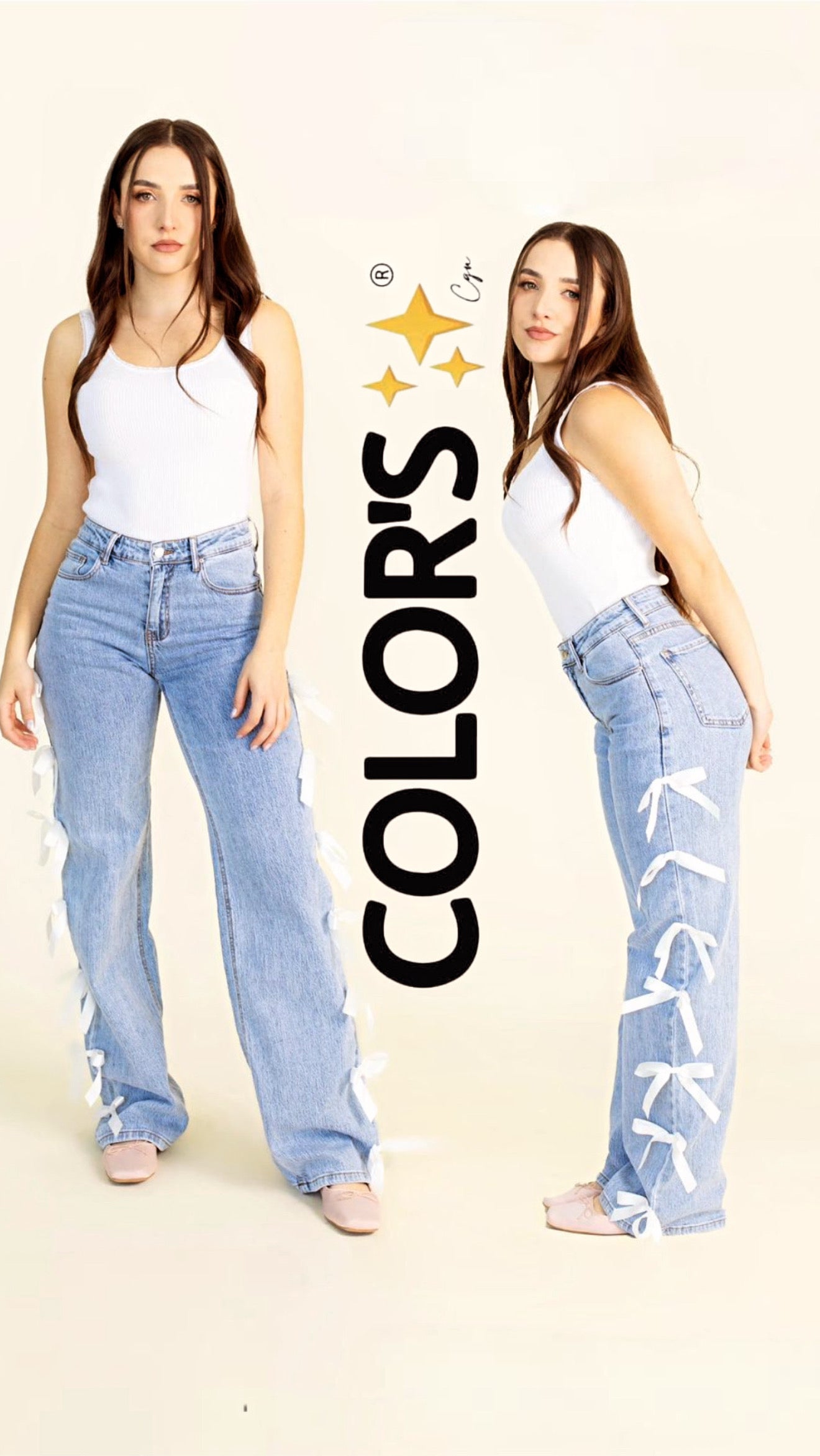 PANTALONES DE CORTE RECTO CON LAZOS BLANCOS