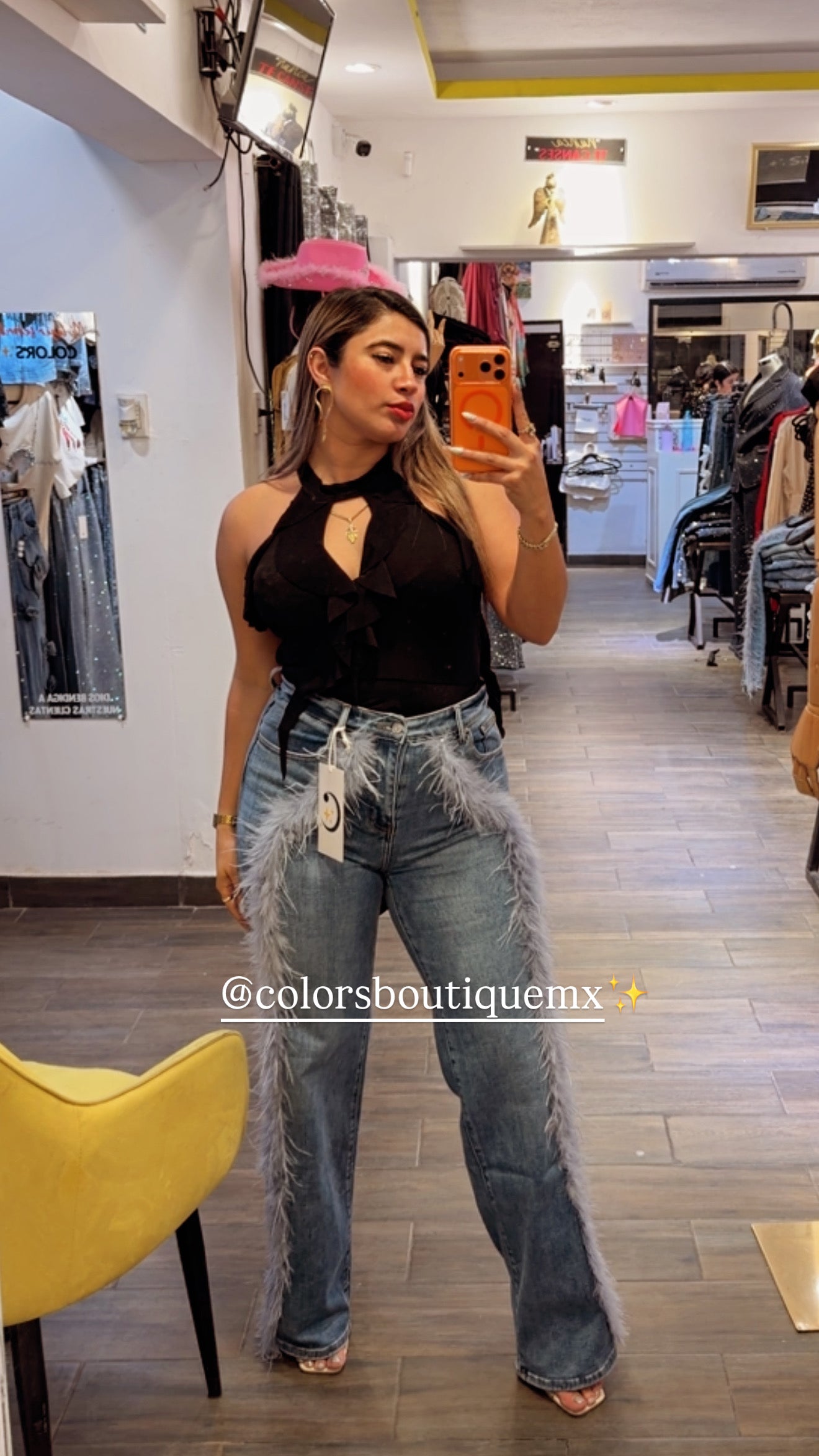 STRAIGHT TROUSERS WITH FEATHERS