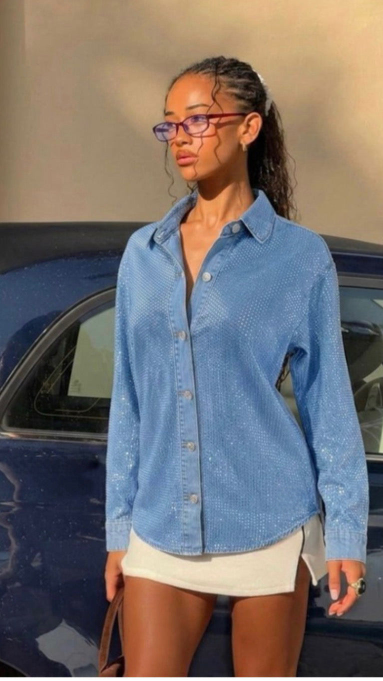LIGHT DENIM REGULAR SHIRT WITH SPARKLES