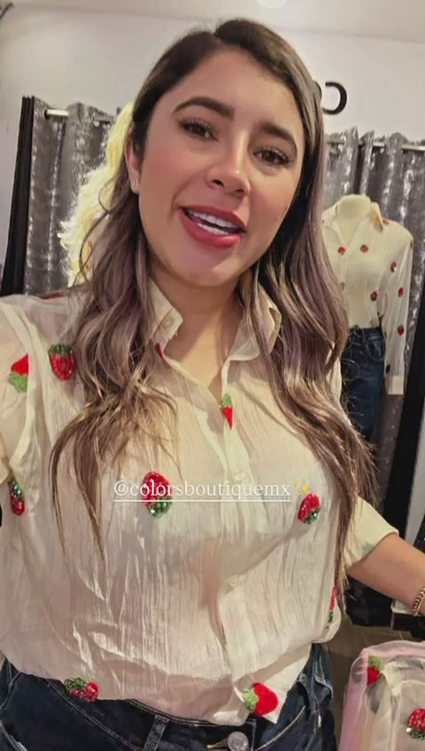 BLOUSE IN CHIFFON WITH STRAWBERRY DESIGN