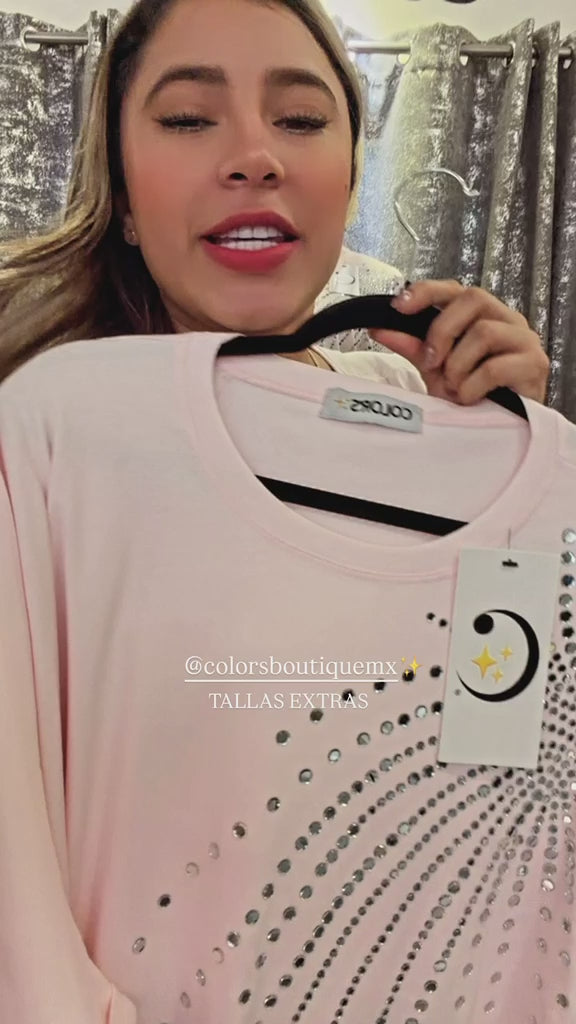 BLUSA CURVY ROSA CON CRISTALES