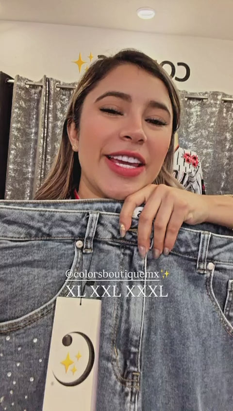PANTALONES DE TALLAS GRANDES CON CRISTALES EN LOS LATERALES